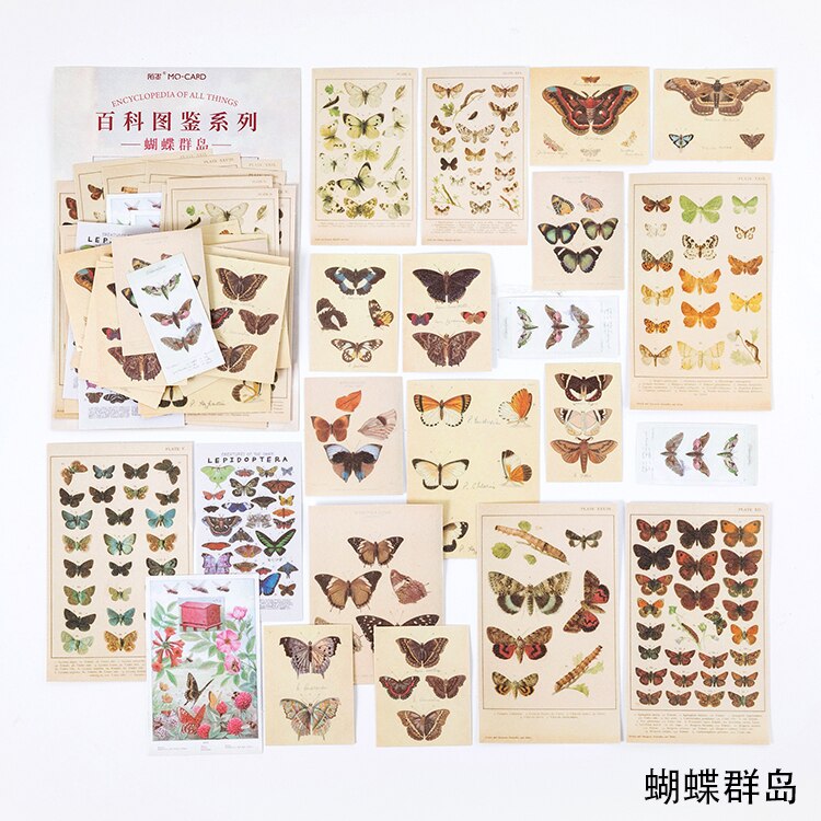 Xinaher 60 st / väska vintage fjäril fern växter fågel papper klistermärke dekoration klistermärken diy dagbok scrapbooking etikett klistermärke: C