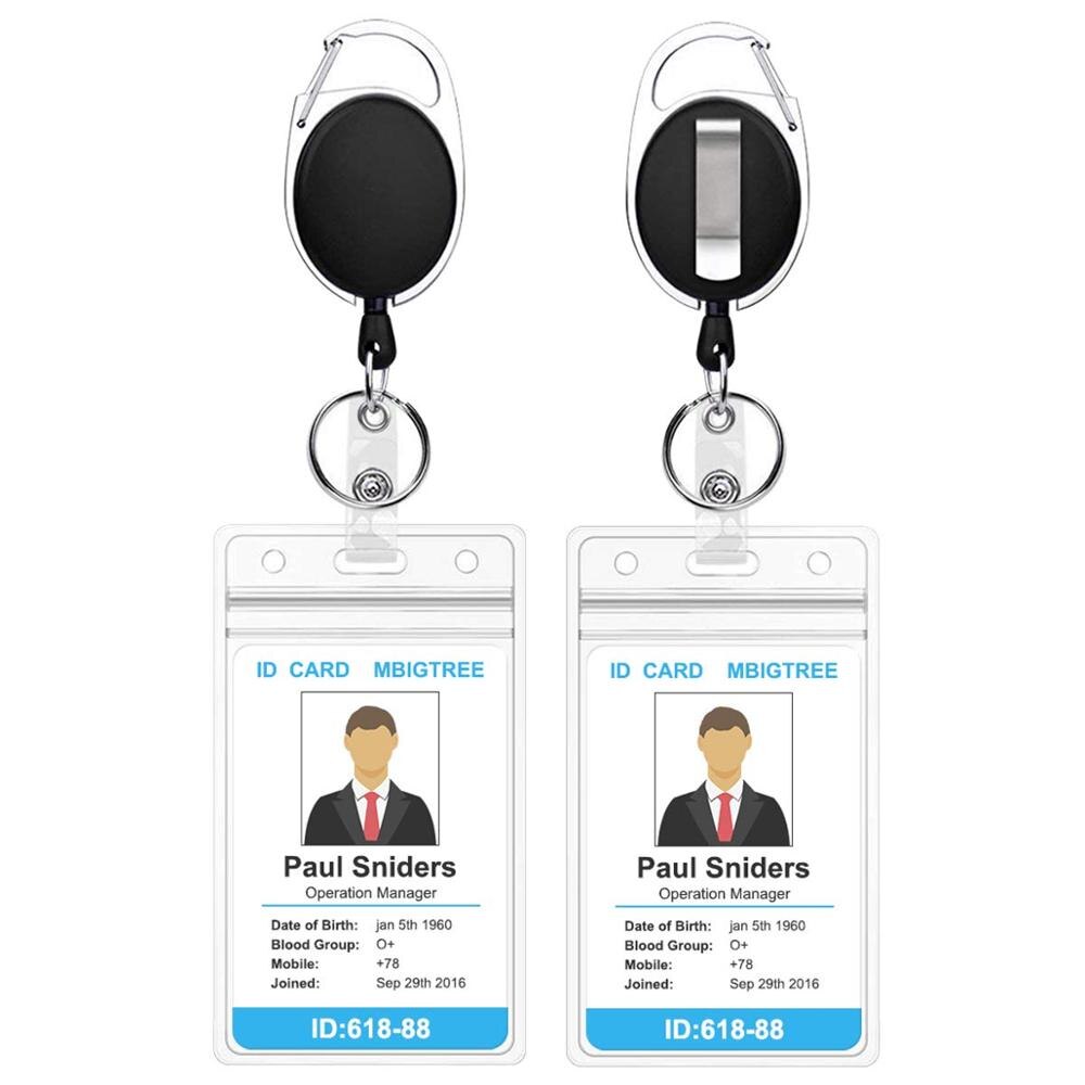 2 Pack Women Male Credit Visit Bus Credit Card Case Retractable Badge Holders with Reel Clip and Clear ID Card Holder: Default Title