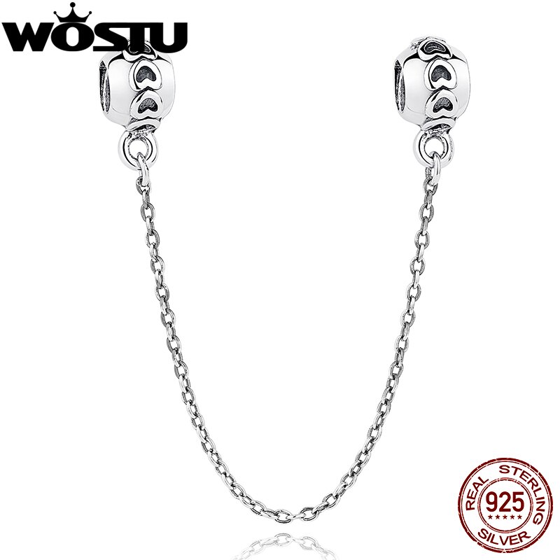 Genuine 925 Sterling Silver Love Connection Safety Chain Charm Fit Original wst Bracelet Pendant Authentic Jewelry C736