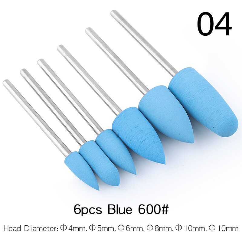 6Pcs Rubber Silicon Nail Boren Set Frezen Voor Manicure Pedicure Elektrische Polijstmachine Sterke Nagel Boormachine Gereedschap: 4
