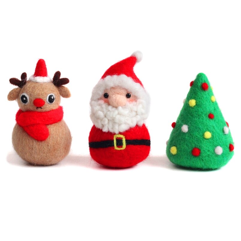 Christmas Needle Felting Kit for Beginner Animal Wool Felting Set Handmade Needlework Non Finished Felt Kit English Manual