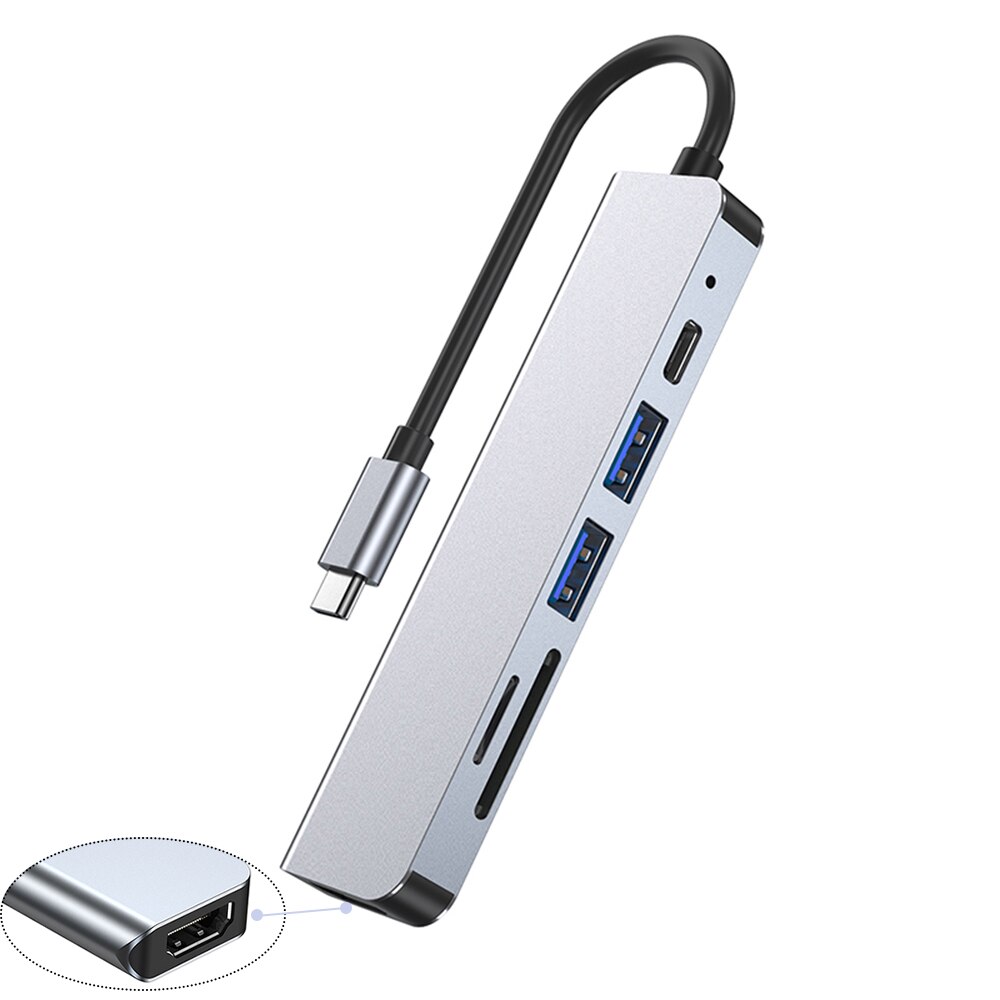 Hub 6 en 1 Mini USB C , 6 puertos tipo C, divisor múltiple con 4K HDTV SD TF USB-C PD, carga compatible con teléfono, portátil, Mac y PC, novedad de 3,1