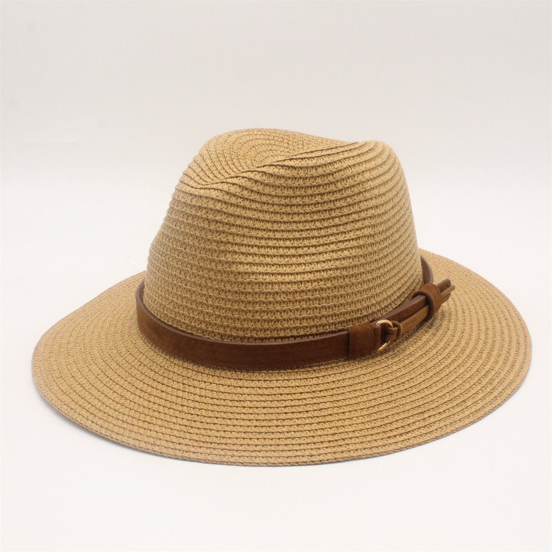 Sommer sol hat til kvinder halm sol hatte bred skygge solskærm kasket solid halm jazz hat strand cap sombrero panama gorras: Khaki