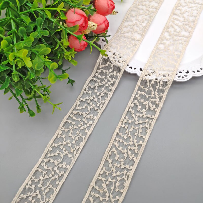 Adornos de encaje de algodón bordado de 5 yardas para ropa, adornos de encaje de flores suaves y cintas de costura para manualidades, accesorios DIY para vestidos: FSFH-3062-5yardR8