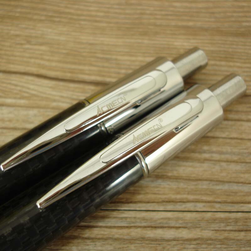 ACMECN 2pcs / lot Propelling Writing Stationery Sets Carbon fiber Ballpoint Pen &amp; 0.7mm Mechanical Pencil Twin Pen Set