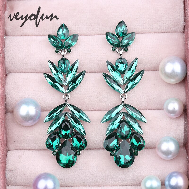 Veyofun Geometrische Crystal Oorbellen Hyperbole Bridal Dangle Oorbellen Mode-sieraden Voor Vrouwen: green