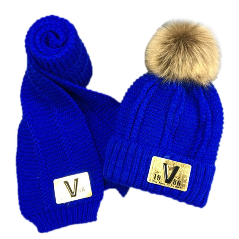 Småbørn børn vinter chunky hæklet pompon varm foring beanie hat langt tørklæde sæt