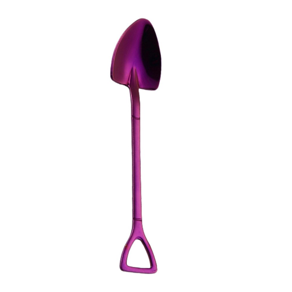 Veelkleurige schepvormige ijslepel en vork lepel vork lange steel koffie-ijs gereedschap keukenaccessoires roerlepels: Lepel / Paars