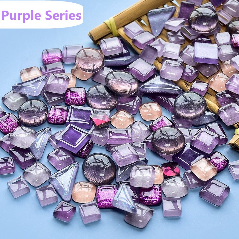 Azulejos de mosaico de vidrio diversificado, materiales para manualidades de mosaico DIY, mezcla de colores/formas, piedras de mosaico brillantes redondas/triangulares/cuadradas, 250g/8,81 oz: Purple Series