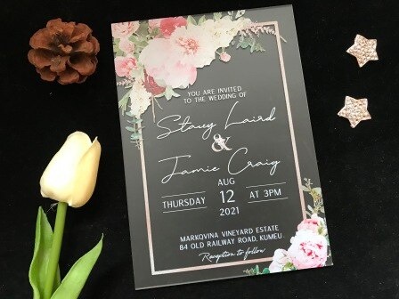 Floral Acrylic Wedding Invitation,Flower custom Pearl Envelopes,Acrylic invitations,Free Acrylic Invite,Acrylic Menu Card