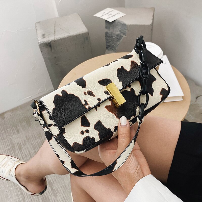 Di modo di Latte di Mucca Borsa Delle Donne di Stampa Borsoni Femminile casuale Sotto Le Ascelle Borse A Spalla Popolare Semplice Femminile Borsa Quotidiana per Dropshipping