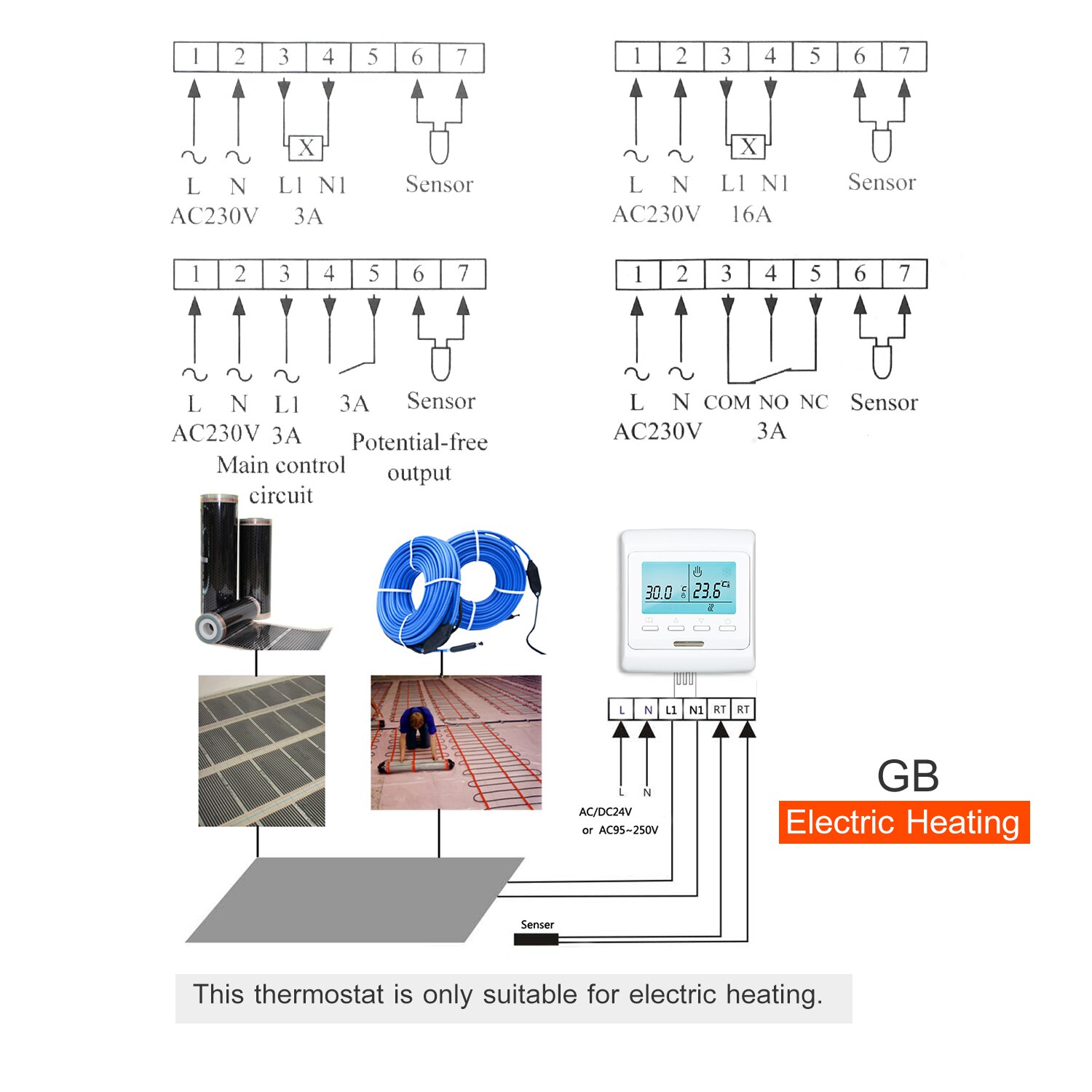 Programmable Smart Thermostat for Water Heating Turn On/Off Actuator Buit-in Sensor with Backlight Digital Temprature Controller: GB Watering Heating