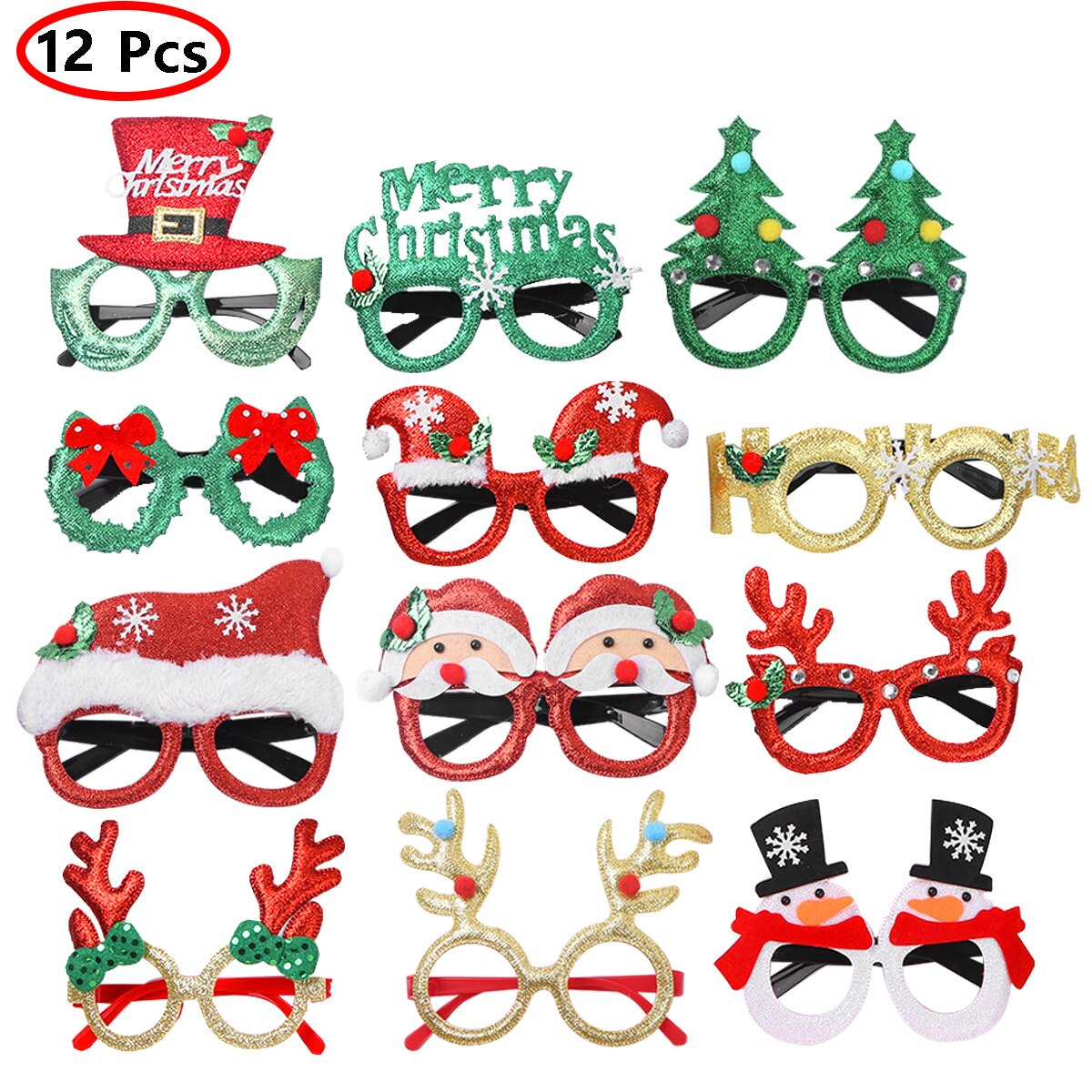 6Stck/12Stck glitzernd Weihnachten Brillen Rahmen Kreative Lustige Brillen freundlicher oder Erwachsene Familie Weihnachten Party Santa Kostüm zubehör: 12Stck