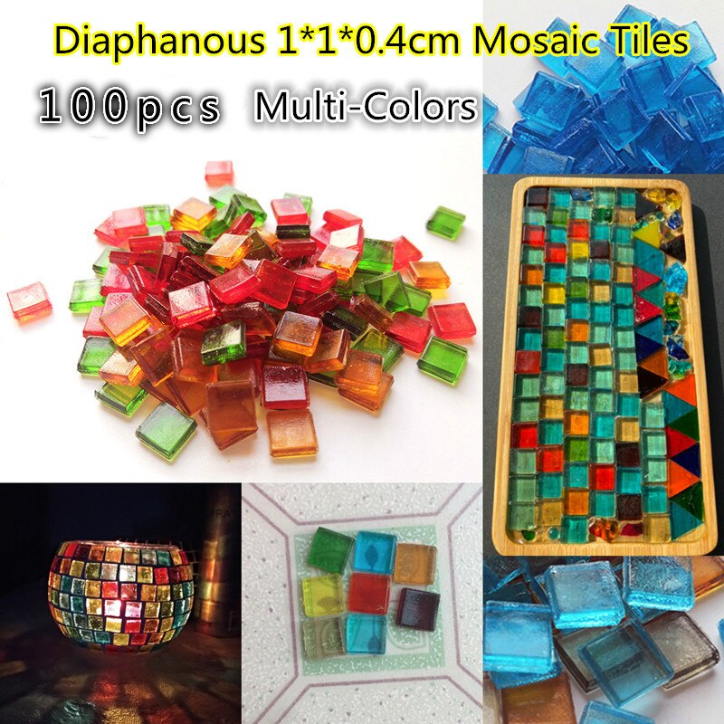 Carreaux de mosaïque en cristal diaphanes multicolores, carrés translucides, matériel de bricolage pour enfants, 100 pièces