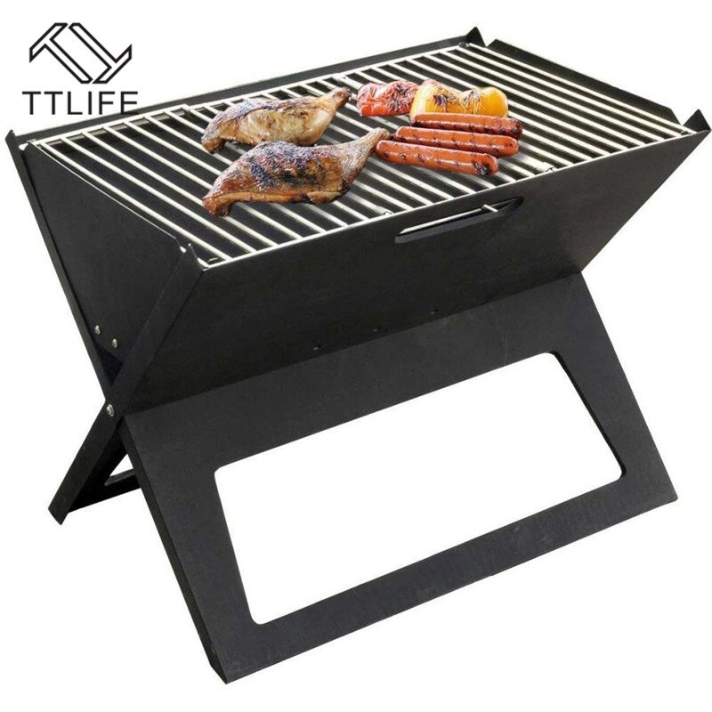 Ttlife hopfällbar kol grill grill bbq portabel förtjocka x-typ kol mini grill vertikal hushålls utomhus ugn läger grillar