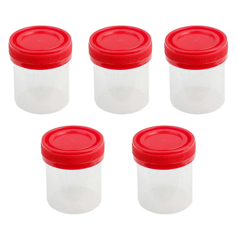 5x 40ml Graduated Plastic Specimen Cup Recipient With Lid: Default Title