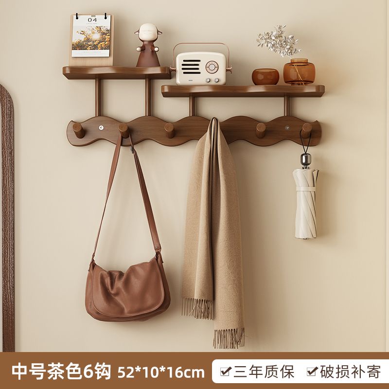 Ganchos de pared para entrada, estante de almacenamiento de pared, colgadores de llaves para puerta, ganchos para abrigos, colgador de almacenamiento para bolsa, puerta del dormitorio con estante, accesorios para el hogar: Castaño