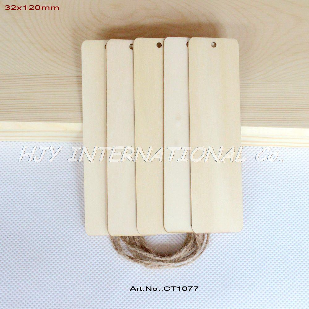 (10 Stks/partij) 32 Mm X 120 Mm Blank Multiplex Bookmark Tags Labels Bruiloft Decoraties Houten Met String Hanging-CT1077