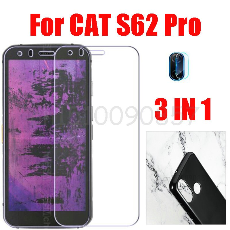 3-In-1 Case + Camera Gehard Glas Op Voor Kat S62 Pro Screen Protector Glas Voor Kat s62 Pro 2.5D Glas: 3 in 1 black case