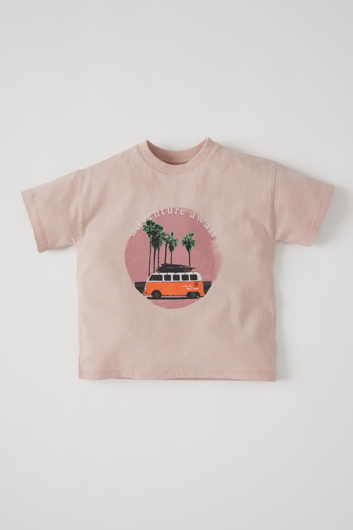 DeFacto Printemps BabyBoy Hauts et T-shirts Bébé Garçon Voiture Imprimé À Manches Courtes T-Shirt Regular Fit Enfants Enfants Clothing-U9811A221SP