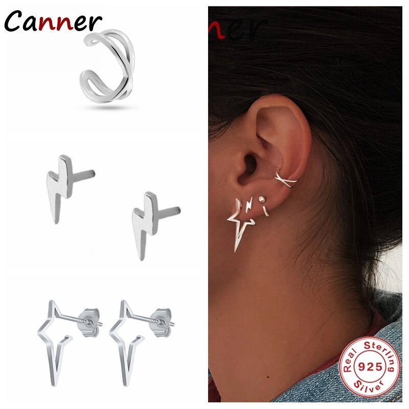 Simple Geometric Cross Earrings Clip 925 Sterling Sliver Hollow Earrings for Women Gold Color Earrings Jewelry