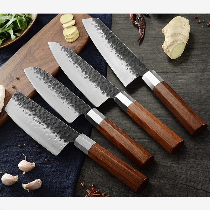 Japanese Kitchen Kitchen Knife Rosewood Octagonal Handle Hammer Knife Set 4-sashimi Knife Meat Cleaver Chef Knife