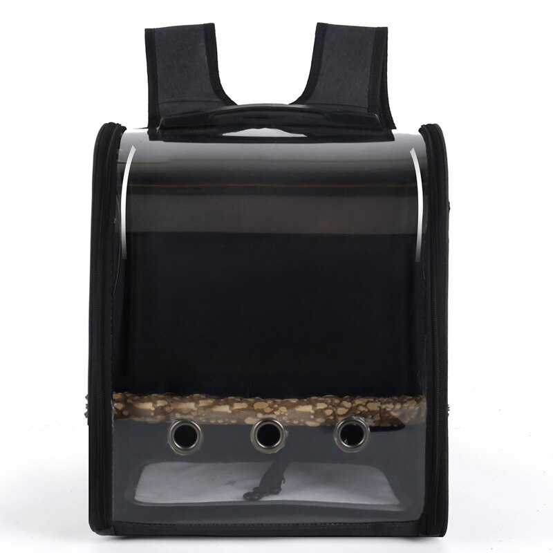 Mochila transpirable para pajaros y loros, bolsa ligera de viaje al aire libre para mascotas, soporte de cinturón lateral duro con taza de comida y pájaros: Black1