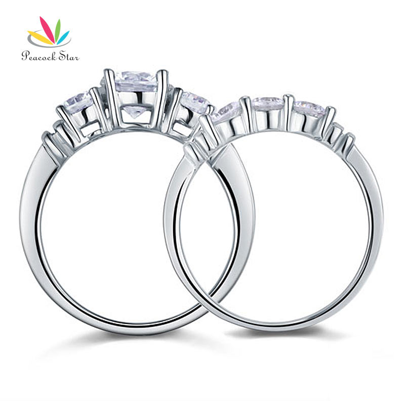 Peacock Star Round Cut 2-Pcs Solid Sterling 925 Silver Promise Engagement Ring Set Wedding Jewelry CFR8066