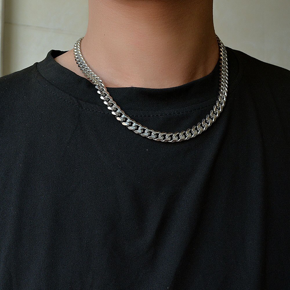 Europa En De Verenigde Staten Dikke Ketting Stiksels Ketting Mannen Titanium Staal Sleutelbeen Keten Hip Hop Metal Cubaanse keten: Rhodium Plated