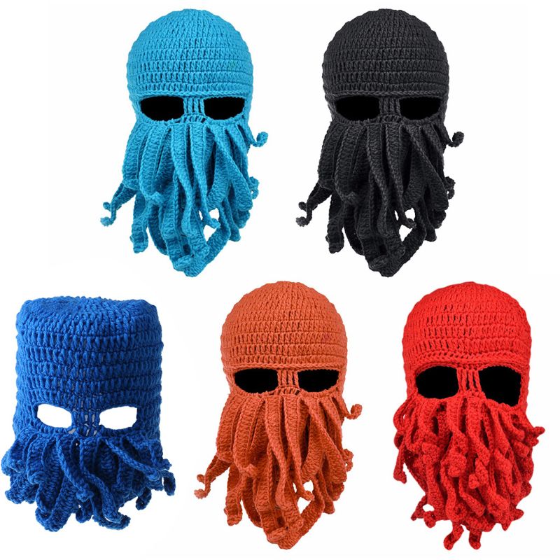 Männer Frauen Kreative Lustige Tentakel Krake Gestrickte Hütte Lange Bart Mütze Kappe Sturmhaube Winter Warme Halloween Kostüm Cosplay Maske