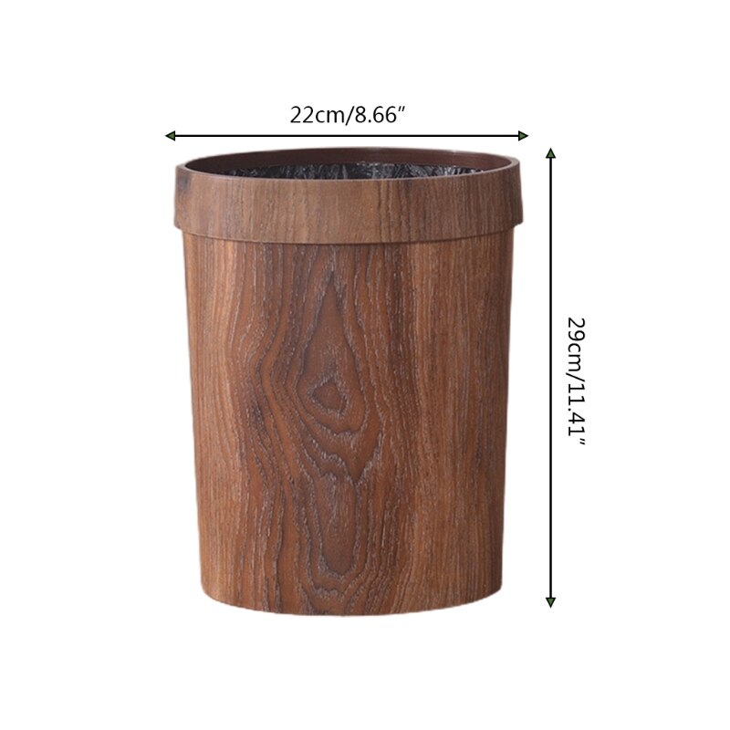 95AA Kleine Hout Kleur Prullenbak Prullenbak Rustieke Ronde Vuilnis Container Bin Voor Badkamer Slaapkamer Keuken Home Office 8L