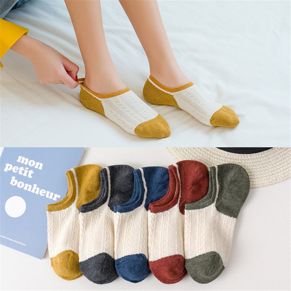 5Pcs Sokken Vrouwelijke Onzichtbare Zomer Non-Slip Comfortabele Ademend Katoen Slipper Kleur Boot Sokken Vrouwen Siliconen