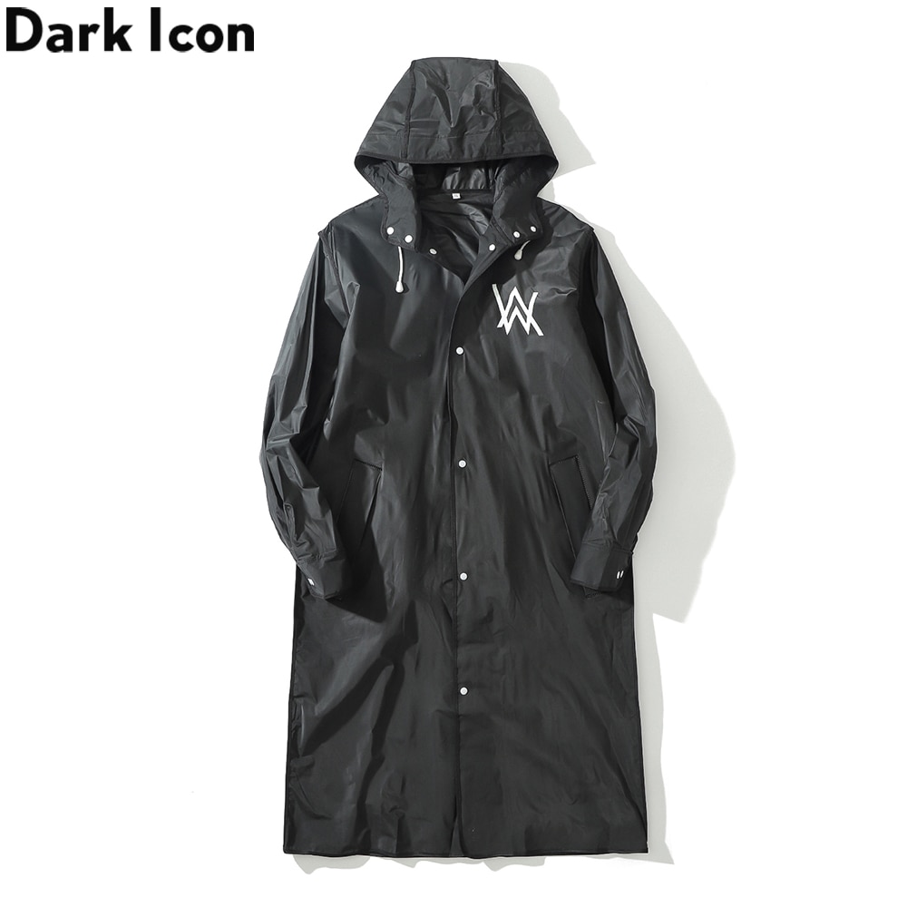 DARK ICON Long Street Rain Coat with Hoodie Printed Cool Hooded Rain Coats