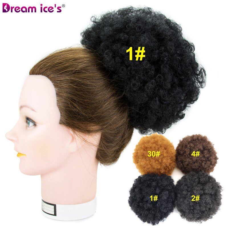 Corto Afro Puff moño de pelo sintético Chignon Hairpiece para mujeres negras cordón Cola de Caballo rizado Updo Clip extensiones de cabello