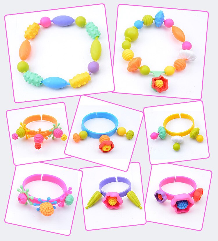 Pop-arty perler snap-sammen til børn smykkesæt diy halskæde og armbånd håndværk fødselsdag legetøj gyh