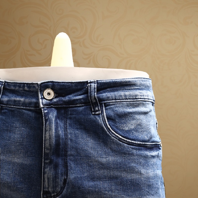 Modne męskie obcisłe potargane dżinsy Streetwear niebieskie spodnie w paski Jean dla mężczyzn kowboje