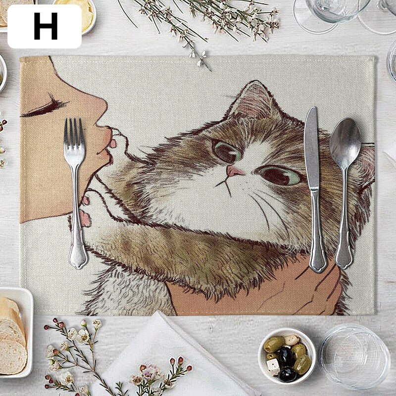 European style cute cat table mat cat style heat-proof mat placemat plate and bowl mat pot mat heat-proof mat: H