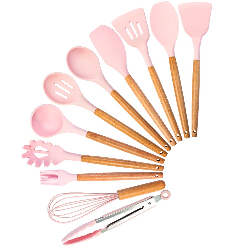 Cooking Tools Set Premium Silicone Kitchen Cooking Utensils Set With Storage Box Turner Tongs Spatula Spoon Turner 8 or 11pcs: N