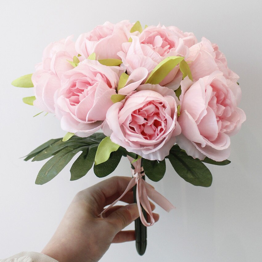 10 Heads Silk Roses Bundle Artificial Roses Flower Bridal Bouquet for Wedding Decor Year Home Table Wall Flores Artificiales: Pink