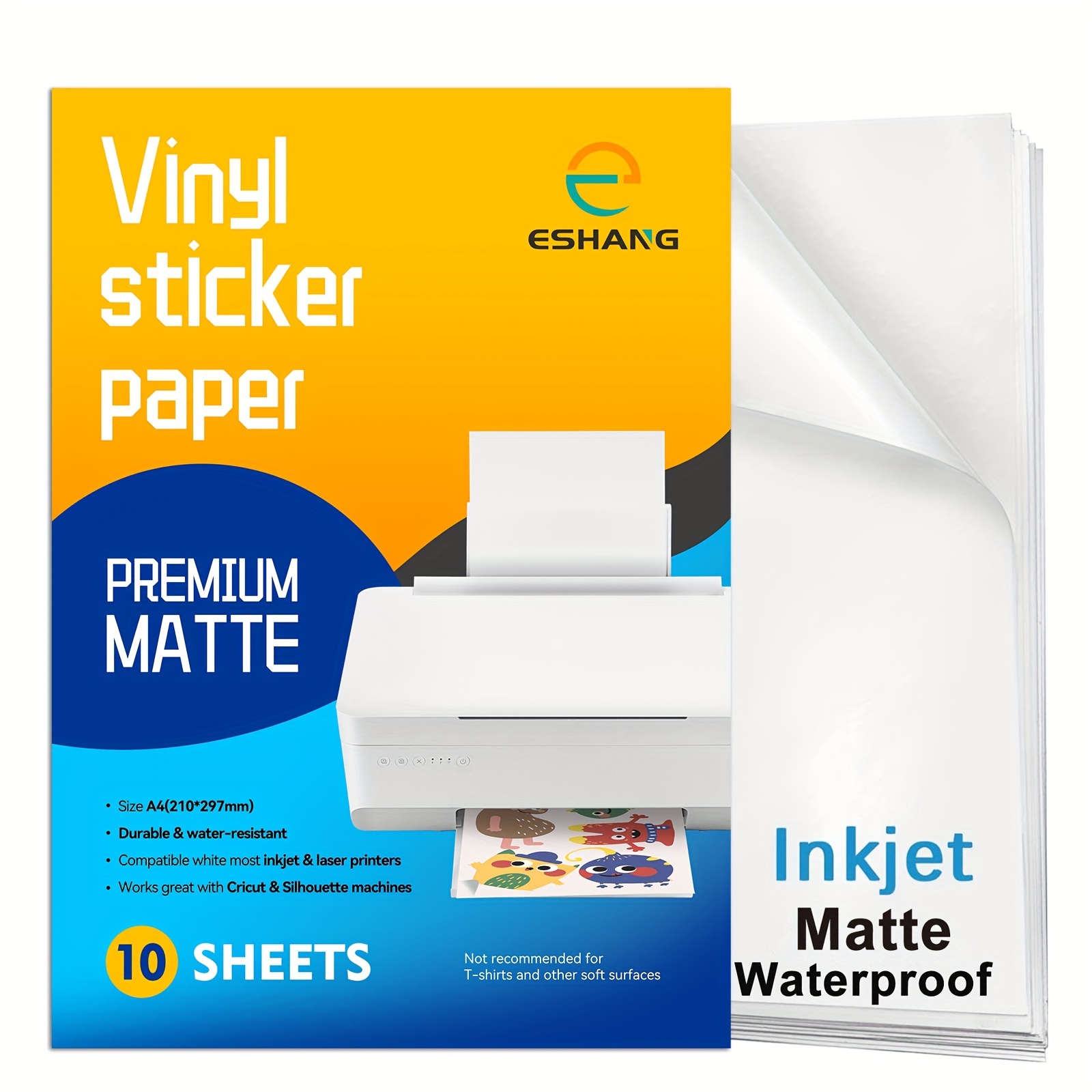 ESHANG A4 10 Sheets Premium Printable Vinyl Sticker Paper for Inkjet Printer Matte White Waterproof,Quickly Dry 8.3×11.7 Inches: Default Title