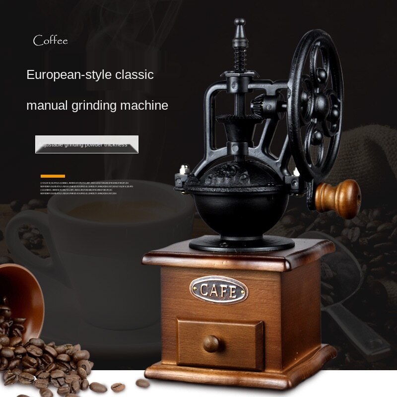 Vintage Large-Wheel Coffee Coffee Grinder Household Coffee Bean Grinder Manual Coffee Grinder Hand-Cranking Coffee Machine
