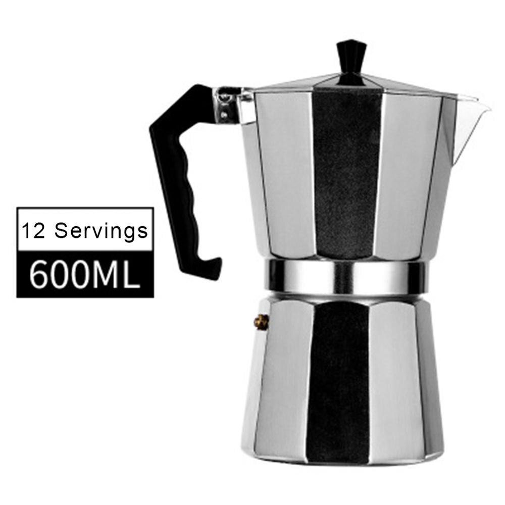 Coffee Maker Aluminum Mocha Espresso Percolator Pot Coffee Maker Moka Pot 1cup/3cup/6cup/9cup/12cup Stovetop Coffee Maker: 600ML