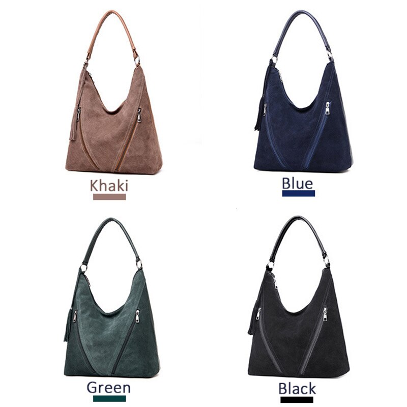 VM KISS Female Suede Leather Shoulder Bag Women Leisure Tassel crossbody Handbag Hobos Messenger Top-handle bags Purse