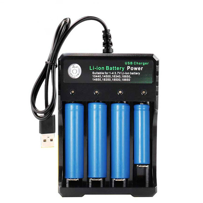 1/2/4 spor  ac 110v/220v 18650 batterilader svart til 14500 14650 16650 18350 18500 18650 3.7v oppladbare litiumbatterier