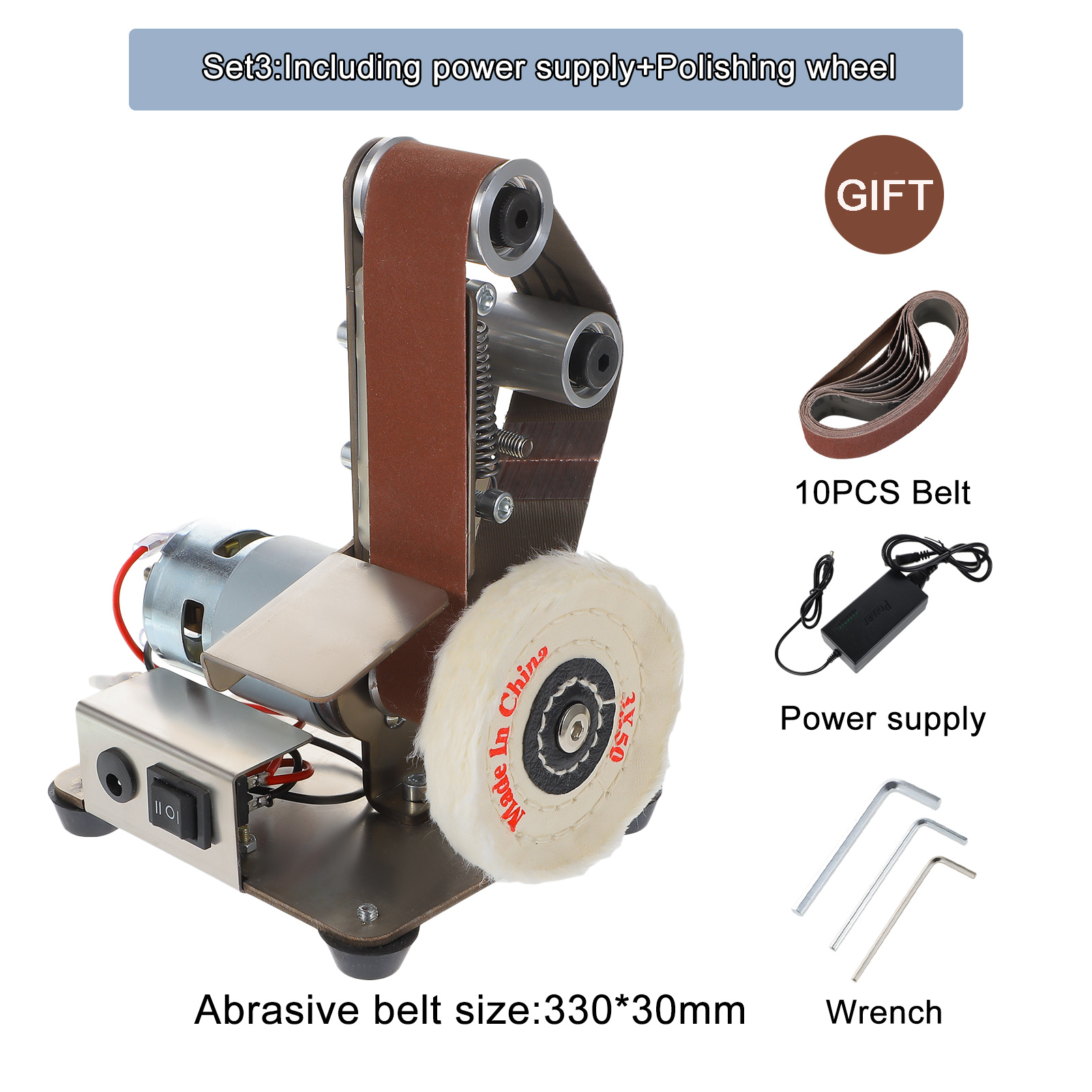 110-220V Electric Belt Machine Sander Sanding Grinding Polishing Machine Abrasive Belts Grinder DIY Polishing Cutter Edges: Set 3 EU PLUG