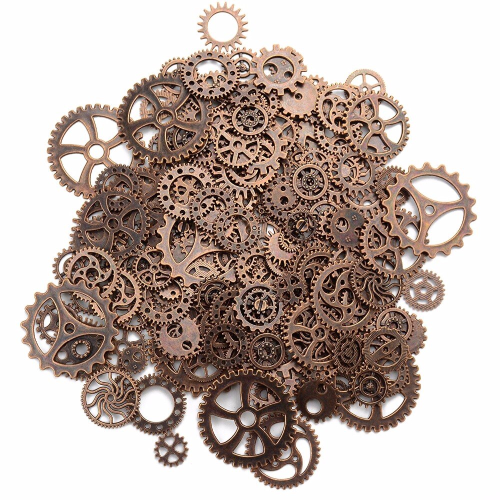 About 120g/lot DIY Jewelry Making Vintage Metal Mixed Gears Steampunk Gear Pendant Charms Bronze Bracelet Accessories: ancient red