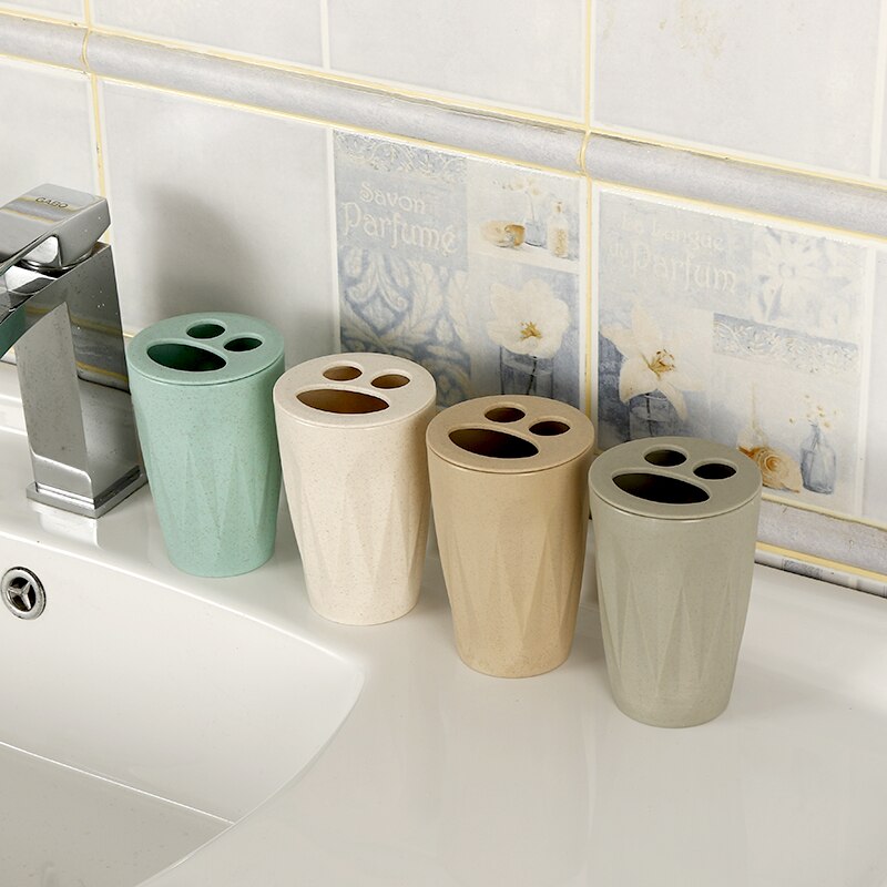 3 stk / sæt badeværelsestilbehør hvedehalm bpa fri sæbeopvask dispenser tandbørsteholder vaskerumdragt