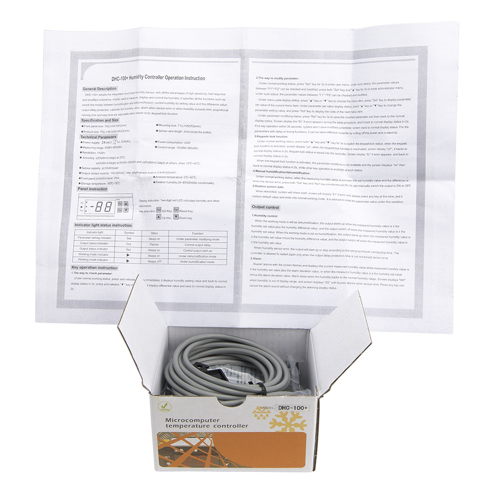 DHC-100 + digitale feuchte controller mit 2m sensor 220VAC hygrostat meter AC 220V 110V AC/DC 24V 12V