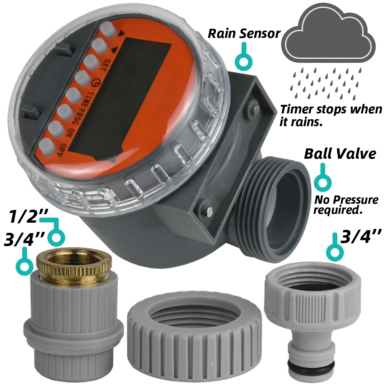 Zawór kulowy czujnika deszczu robić szklarni KESLA, bezciśnieniowy, z timerem robić automatycznego nawadniania, zestaw robić nawadniania kropelkowego, zbiornik na wodę.