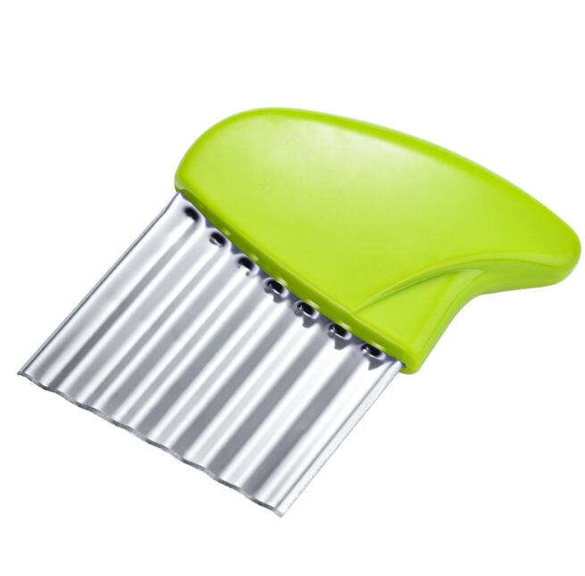 Cortador de patatas fritas de acero inoxidable, pelador de patatas fritas cortadas, accesorios de cocina, cuchillo, cortador ondulado de patatas: Green